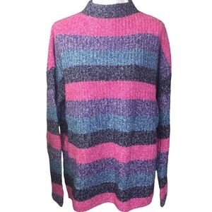 NEW Gap Sweater Marled Stripe Mock Neck Women's XXL Pink Blue Purple Wool Blend